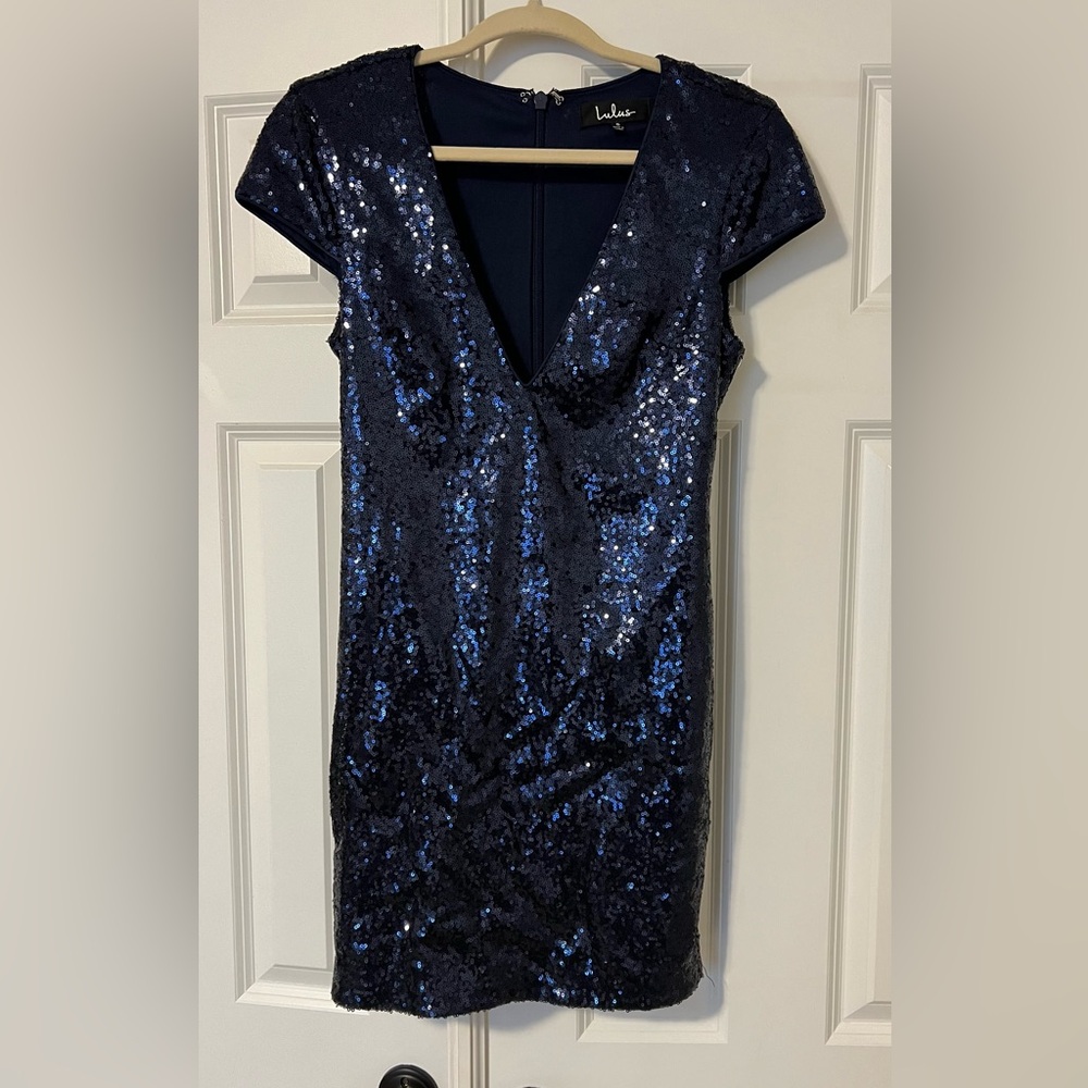 Lulu's Midnight Blue Sequin Mini Dress